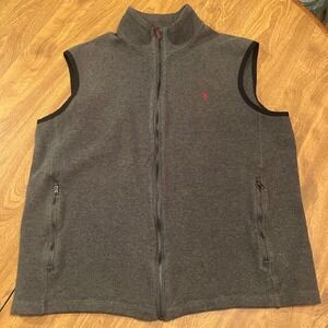 Polo Ralph Lauren Mens XL Gray Cotton Full Zip Vest Charcoal Red Pony Logo 0718